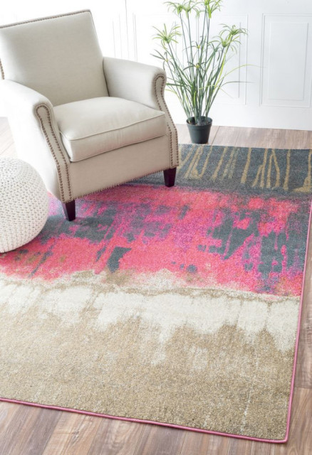 Vintage Abstract Color Block Rug, Pink, 5'3"x7'7"