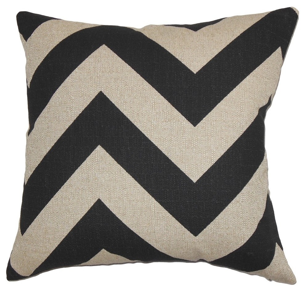 Eir Zigzag Black Natural Feather Filled 18-inch Throw Pillow