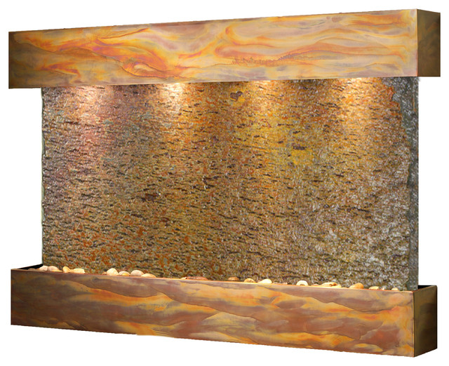Sunrise Springs water fountain, Multi-Color Slate, Rustic Copper, Square
