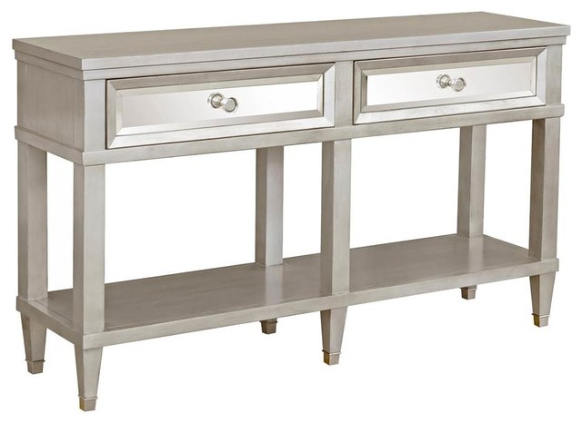 2 Drawer Mirrored Front Entryway Console In Silver Transitional