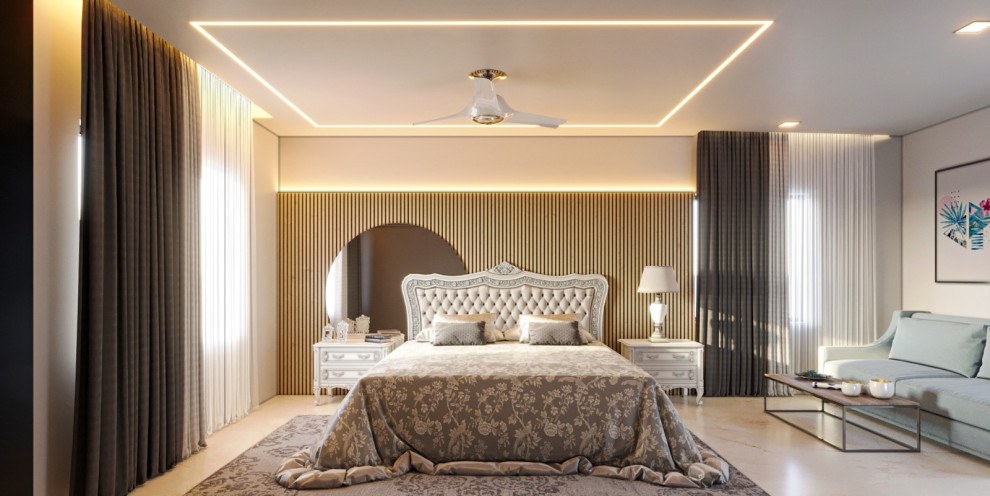 This is an example of a contemporary bedroom in Hyderabad.