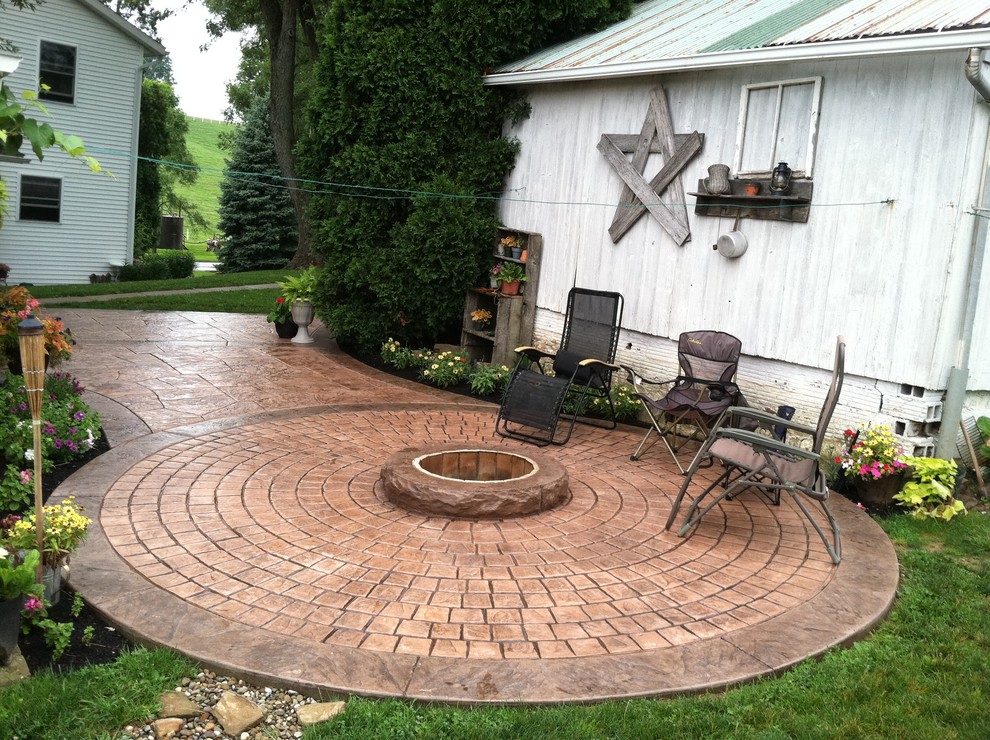 Stamped Concrete Patio With Fire Ring Sugarcreek Ohio