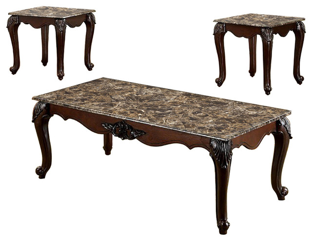 Traditional 3 Piece Coffee Table Set Dark Cherry Brown Traditional 3 Piece Coffee Table Set Dark Cherry Brown