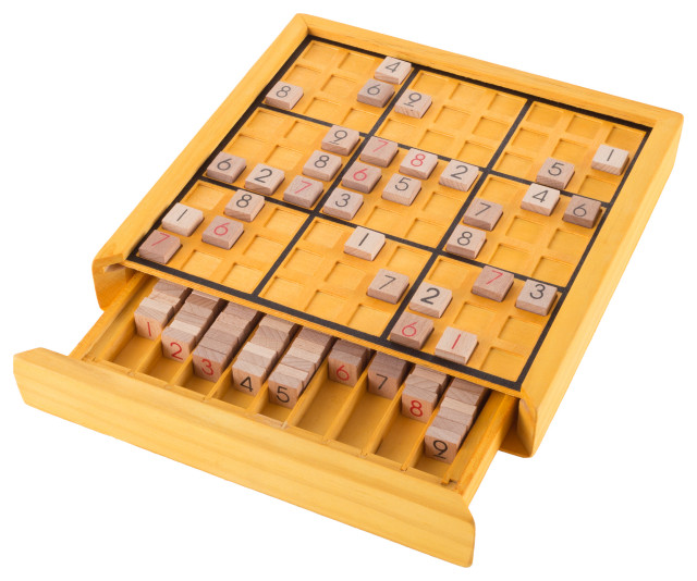 Sudoku Set Wood Number Tiles, Game Board, Tile Storage Drawer With Puzzle Book