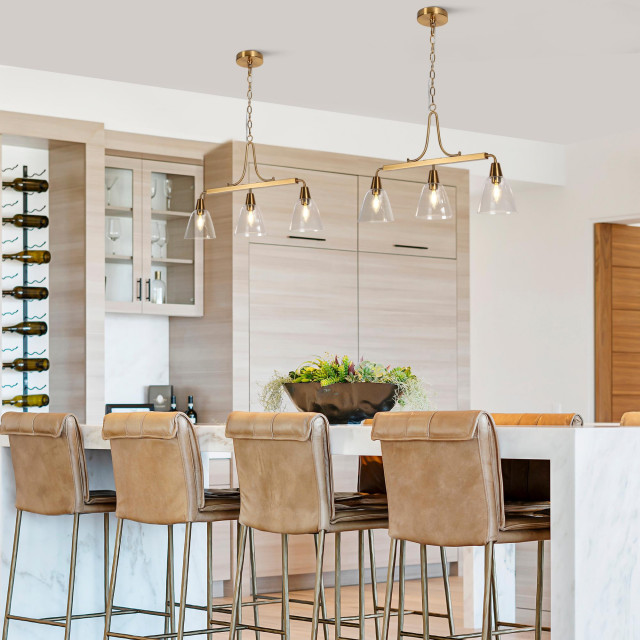 LNC Modern Contemporary 3Light Polished Gold Kitchen Island Light