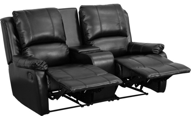 Allure Series 2-Seat Black Leather Theater Seating Unit With Cup ...