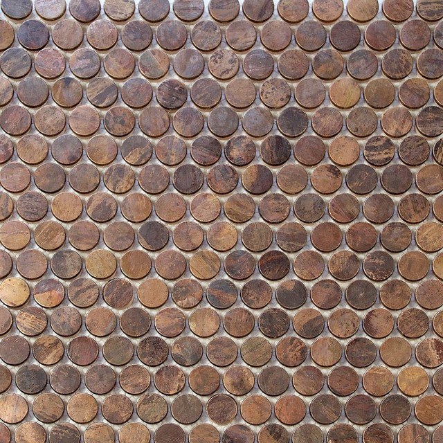 12 X12 Copper Metal Penny Round Mosaic Tile