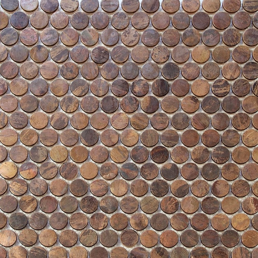 12 X12 Copper Metal Penny Round Mosaic Tile Contemporary Wall