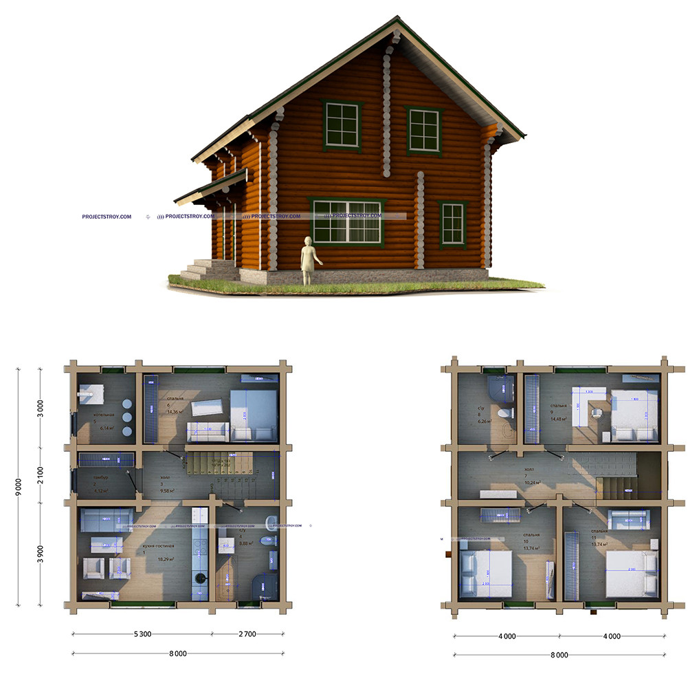 Деревянный дом из оцилиндрованного бревна