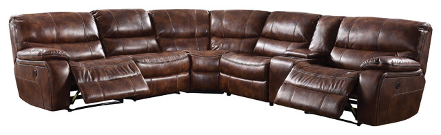 Acme Brax Reclining Sectional Sofa 2 Tone Brown Leather Gel Acme Brax Reclining Sectional Sofa 2 Tone Brown Leather Gel
