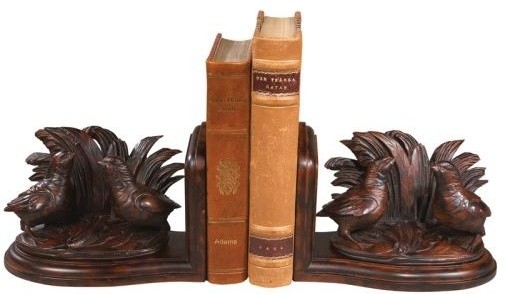 Bookends Bookend TRADITIONAL Lodge 2 Quail Birds Chocolate Brown
