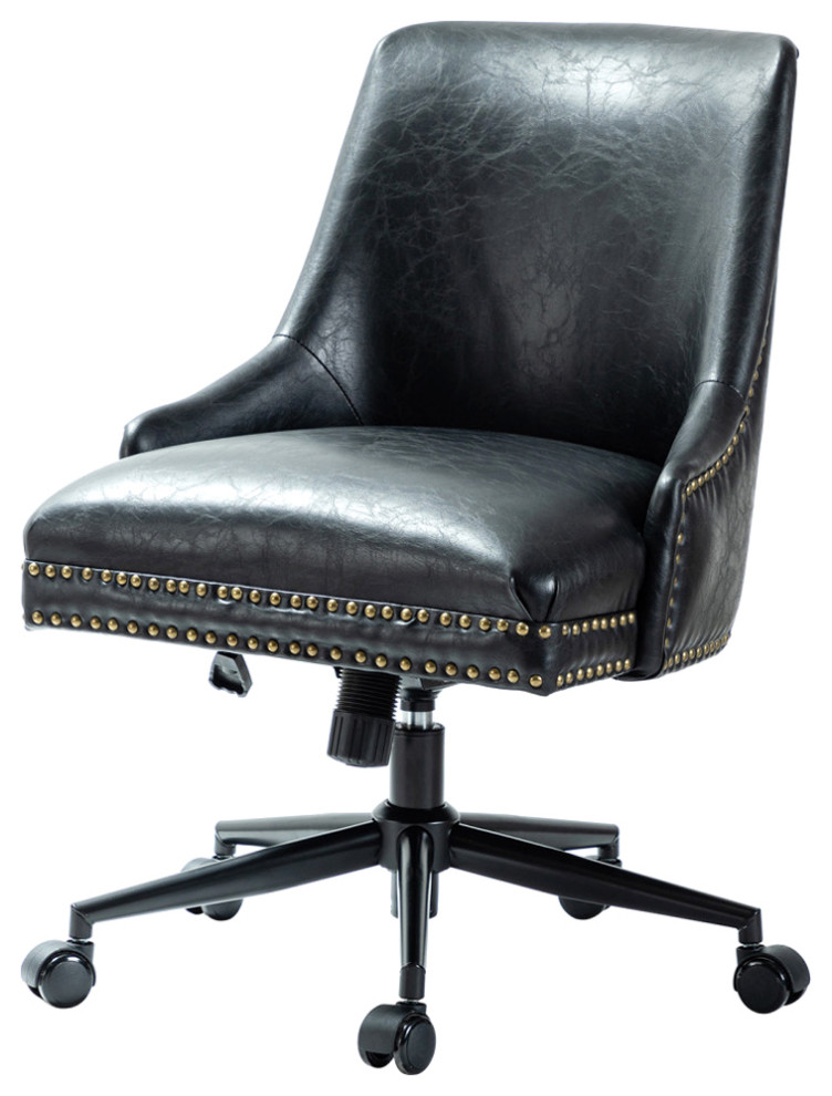 Upholstered Swivel Task Chair With Nailhead Trim Transitional