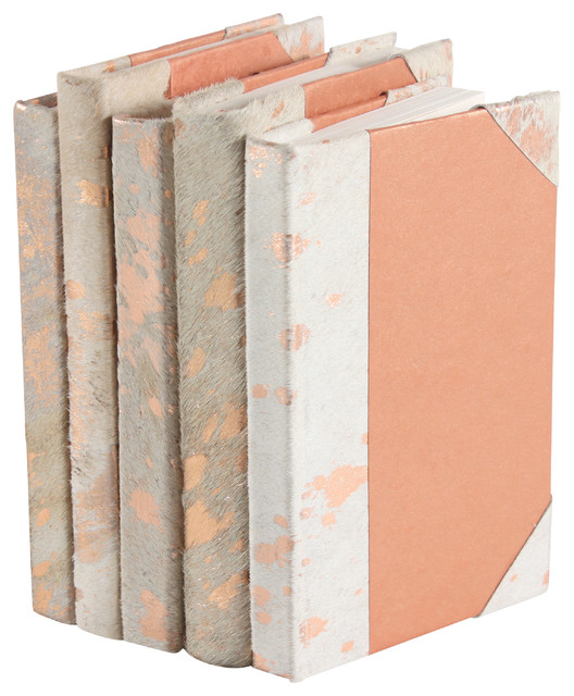 Metallic Hide Books, White and Rose Gold, Set of 5