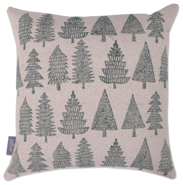 Christmas/Holiday Throw Pillow, Woodland Trees Natural, 18