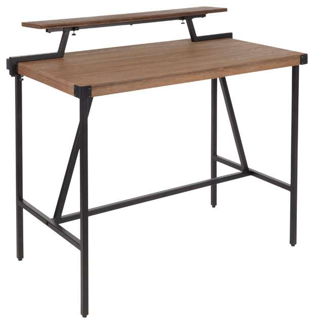 Gia Industrial Counter Table, Black Metal and Brown Wood-Pressed Grain Bamboo