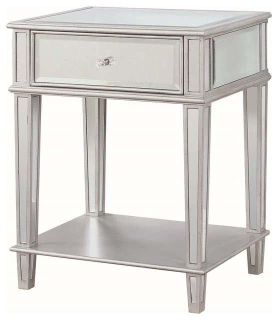 1 Drawer Rectangular Accent Table With Clear Mirror Transitional 1 Drawer Rectangular Accent Table With