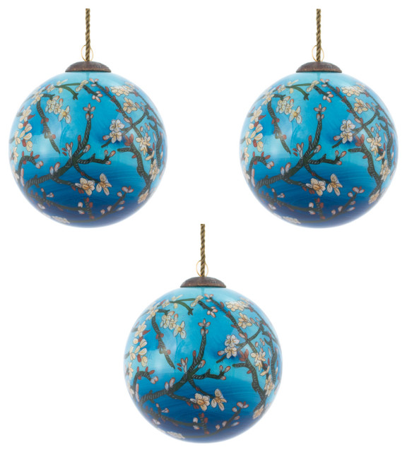 Branches of an Almond Tree Blue Glass Ornament Collection, Set of 3