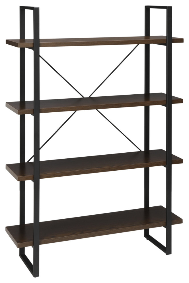 161 Collection 58" Metal and Wood Home Office Bookcase,, Black/Walnut Industrial Bookcases