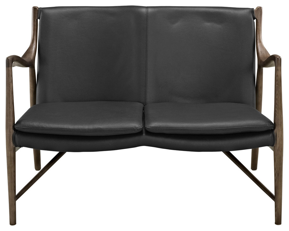 Modern Contemporary Leather Loveseat, Black Leather Midcentury Loveseats by First of a
