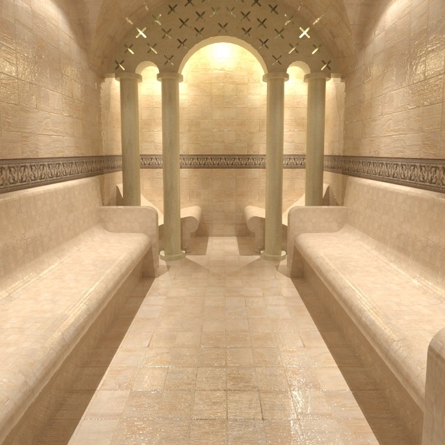 Steam Room With Columned Arch Modern Fitnessraum