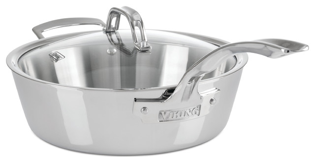 Viking Contemporary Saute Pan, Mirror Finish, Brushed Stainless, 3.4 qt.