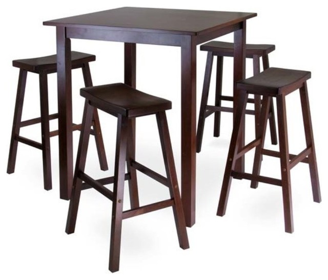 Pemberly Row High Pub Square Table in Antique Walnut Finish
