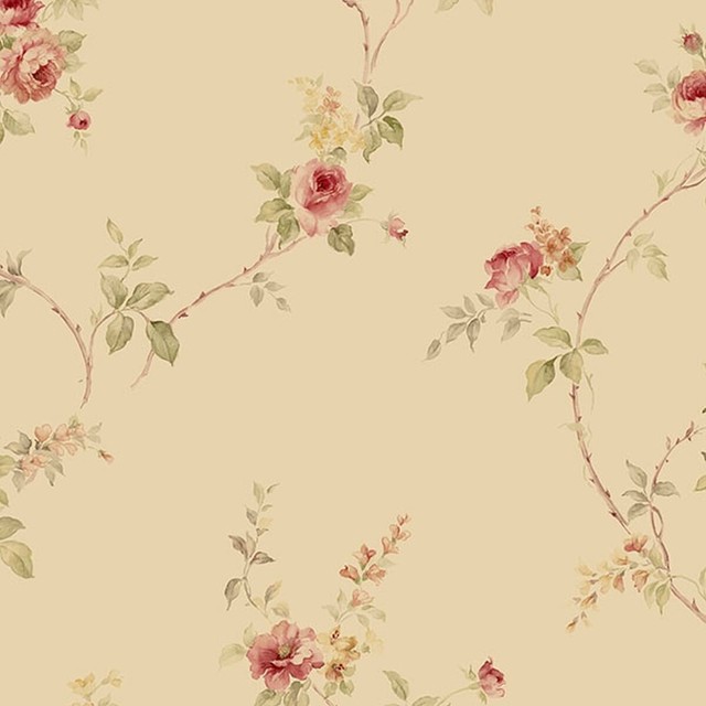 Silk Impressions 2, Contemporary Floral Beigewallpaper Roll