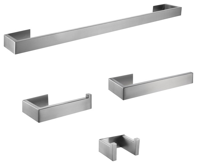 4Piece Wall Mount Stainless Steel Bathroom Towel Bar Set, Brushed