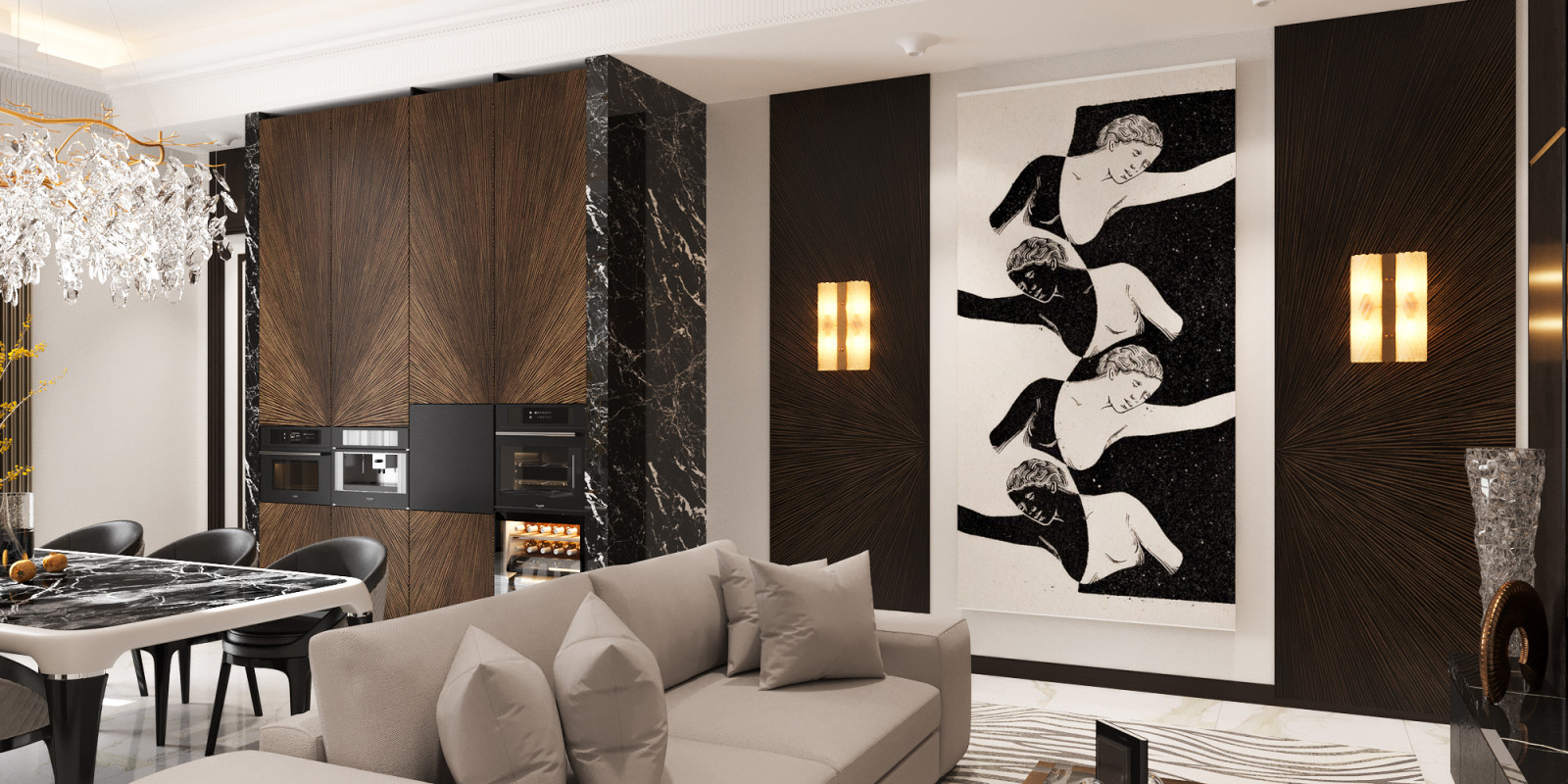 Трехкомнатная квартира в сдержанном Ар-Деко.