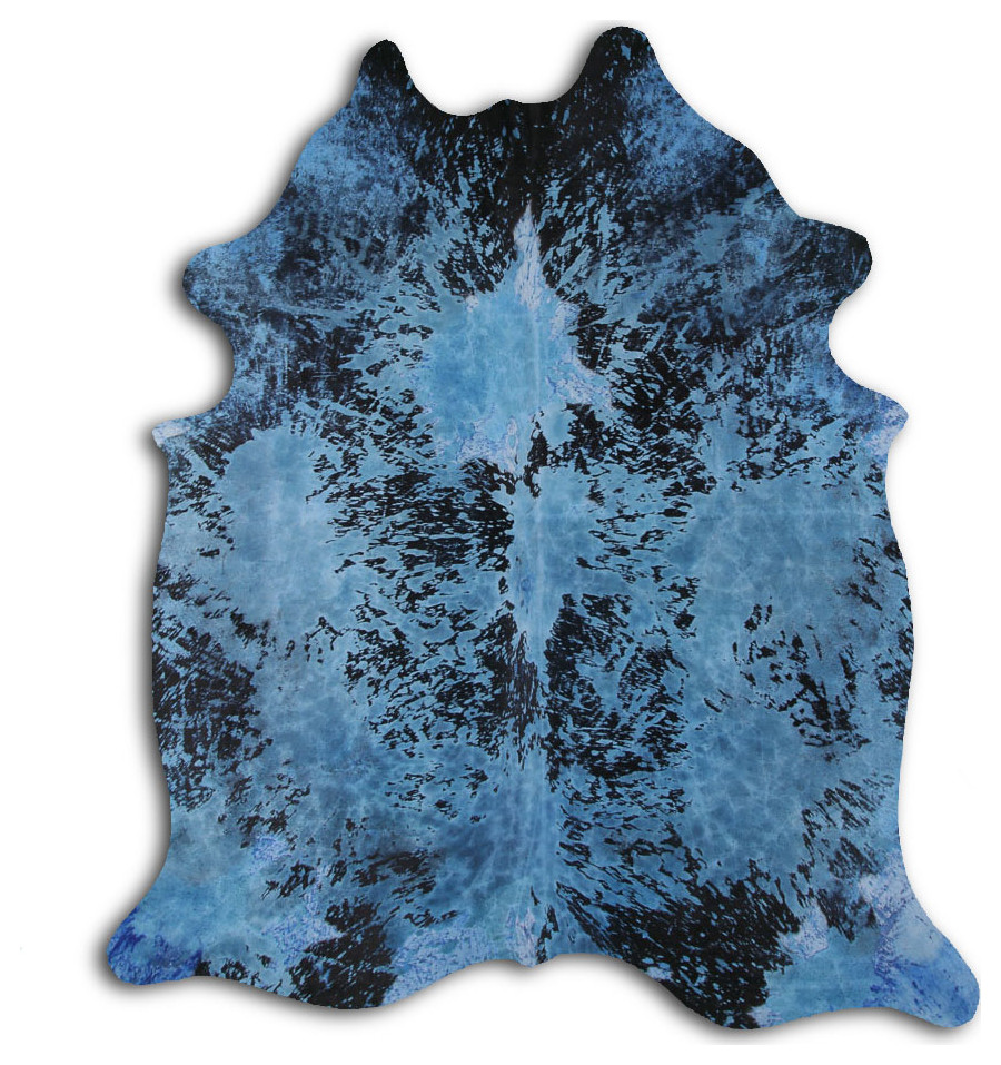 ACID WASHED HAIR ON Cowhide Rug DE DISTRESSED NAVY BLUE, 5'x7' to 6'x8