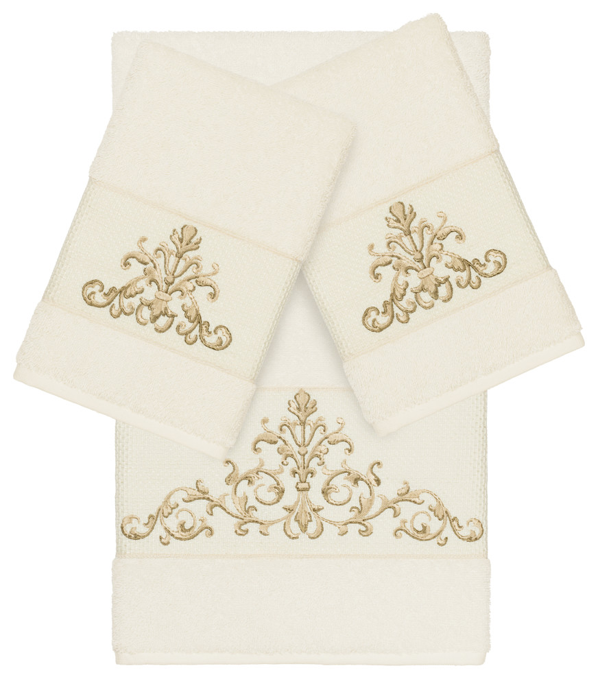 Scarlet 3Piece Embellished Towel Set Contemporary Bath Towels by