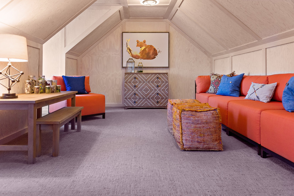 Design ideas for a transitional kids' playroom in Portland with carpet.