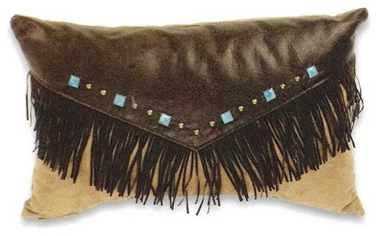 Arizona leather mustang color 12" x 18" throw pillow with stones, studs and frin