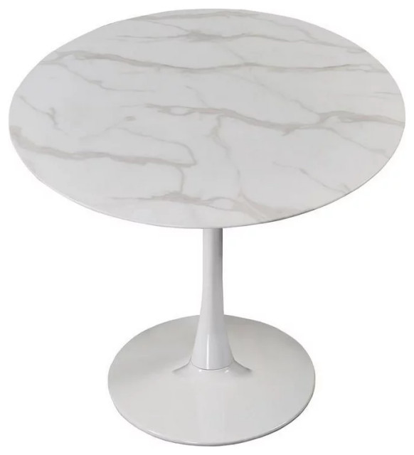 Lippa Round Artificial Marble Dining Table, White, 36"