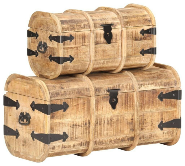 Wooden Storage Trunk, 2 Pieces Farmhouse Decorative Trunks by