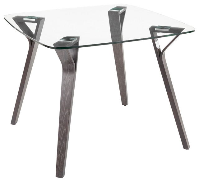 Folia Mid, Century Modern Dining Table, Dark Gray Wood/Clear Glass