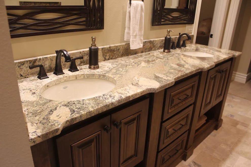 Example of a large transitional home design design