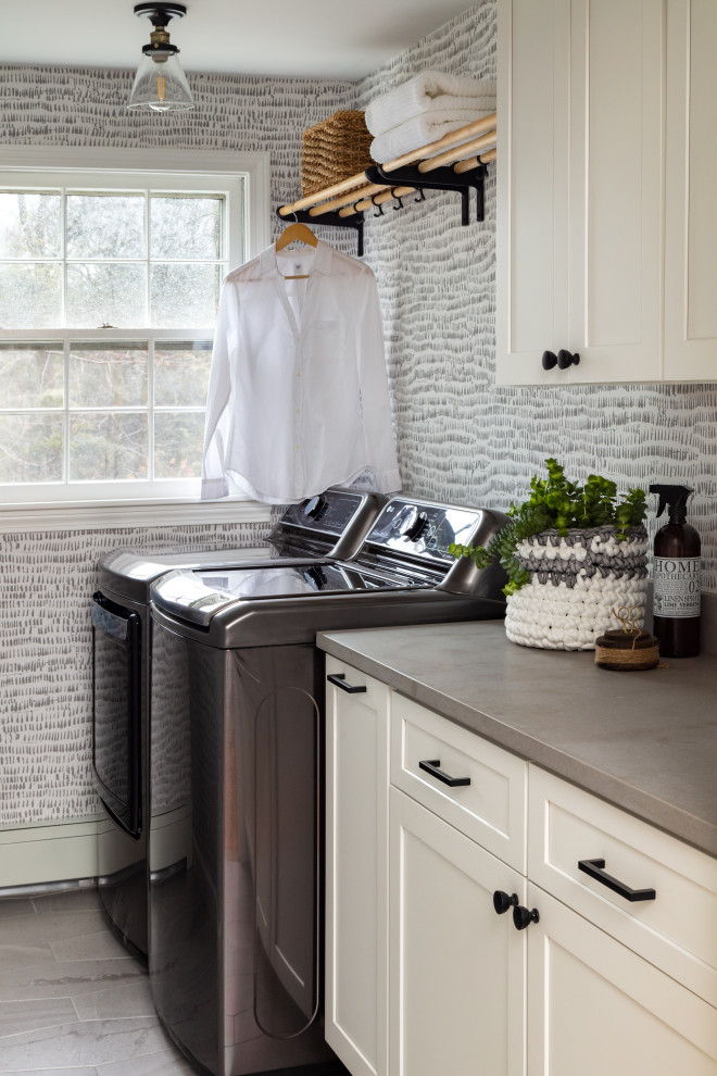 Dedicated laundry room - small transitional single-wall dedicated laundry room idea in Boston