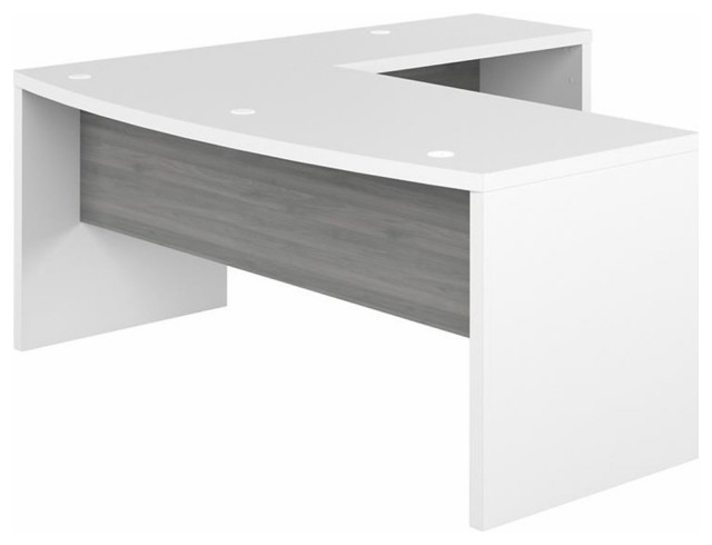 Pemberly Row 72" Modern Engineered Wood Bow Front L-Shaped Desk in Gray/White