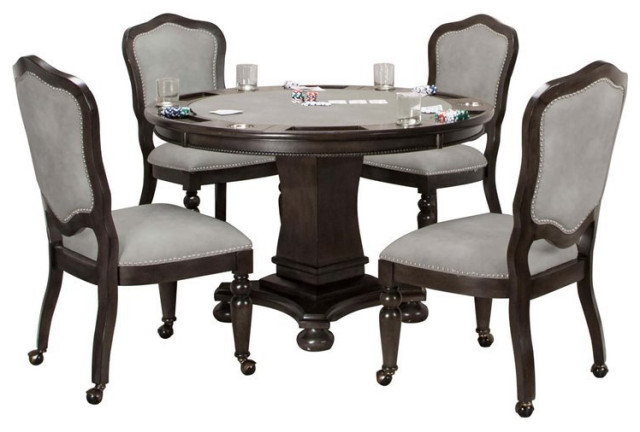 Sunset Trading Vegas 48" 5-Piece Wood Dining/Poker Table & Chairs Set in Gray