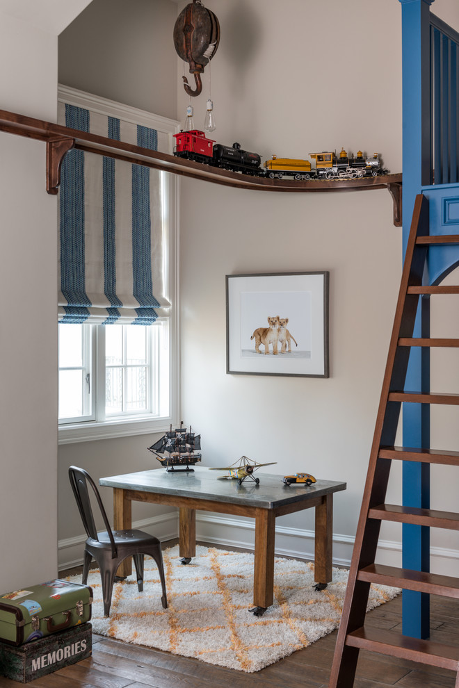 Boy's train track - blue bunk bed, french country,