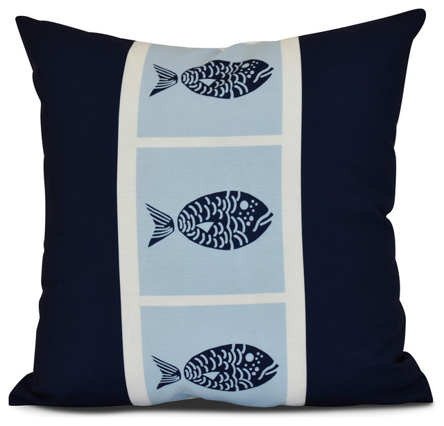 Fish Chips, Animal Print Outdoor Pillow, 18"x18" Beach Style