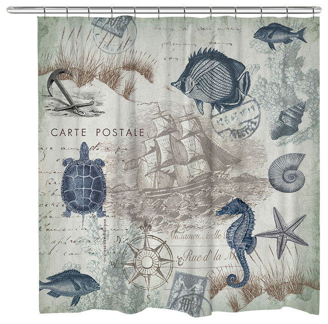 Seaside Postcard Shower Curtain Beach Style Curtains By Laural Home Houzz Seaside Postcard Shower Curtain Beach