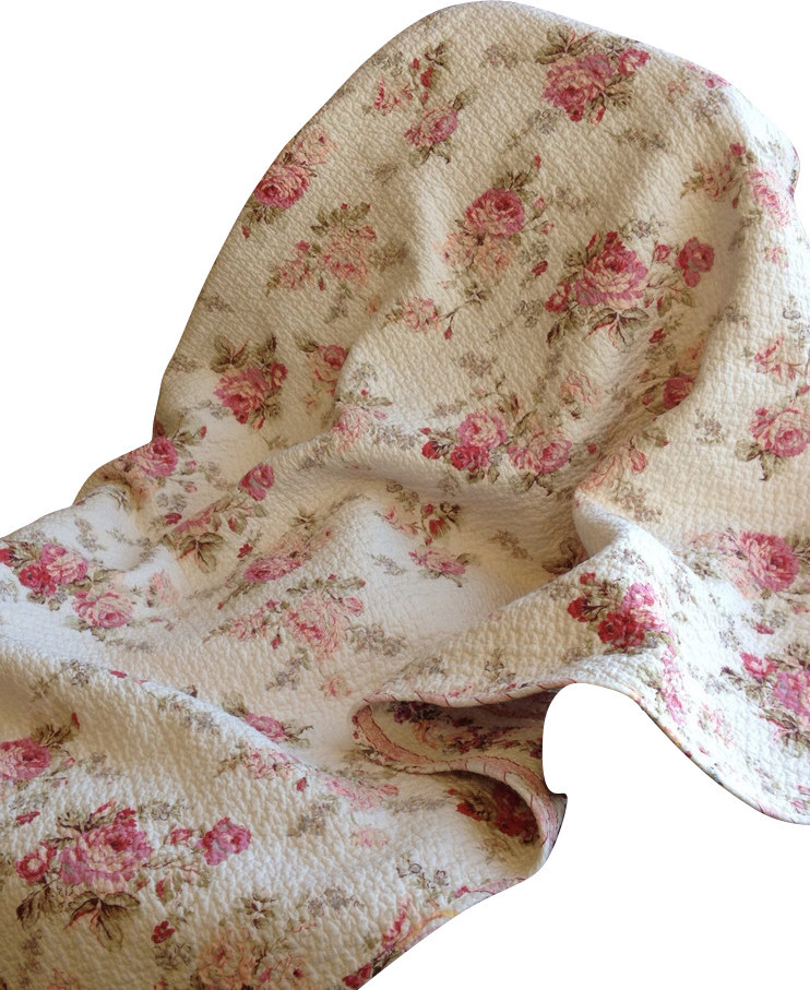 Chic Shabby Spring Rose 100% Cotton Quilted Throw