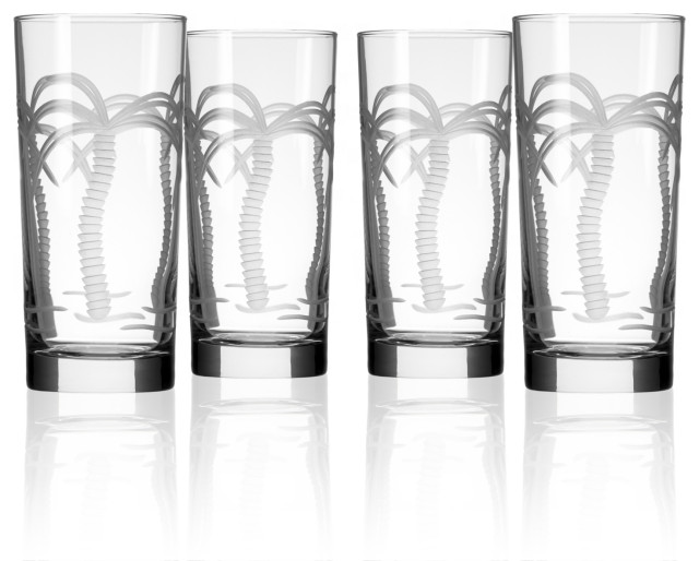 Palm Tree Highball Drinking Glass 15 Ounce Set Of 4 Tropical Everyday Glasses By Rolf