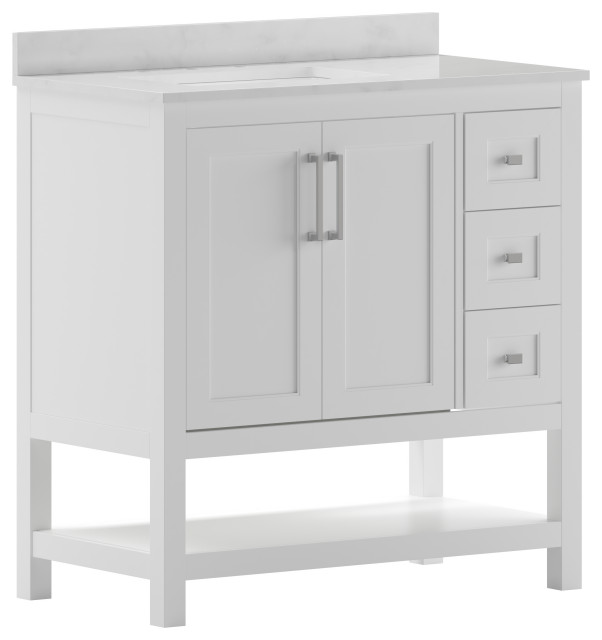 Bathroom Vanity with Sink, Open Storage, and Storage Drawers, 36