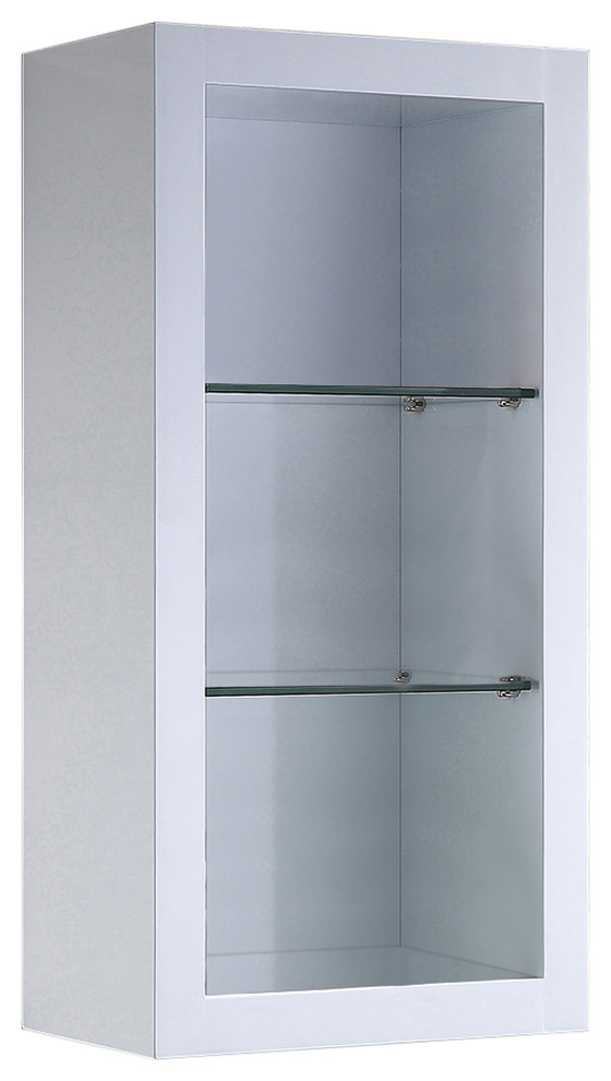 Fresca Allier White Bathroom Linen Side w/ 2 Glass Shelves