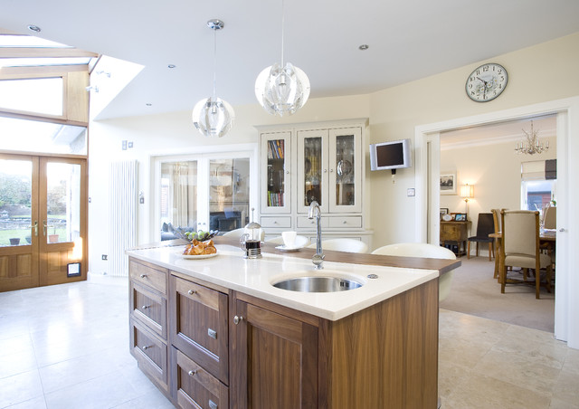 Painted kitchen with walnut transitional-kitchen