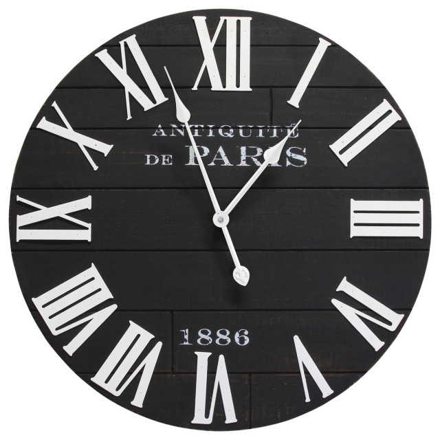 Stratton Home Decor 24" Vincent Black/White Wood Wall Clock Transitional Wall Clocks by