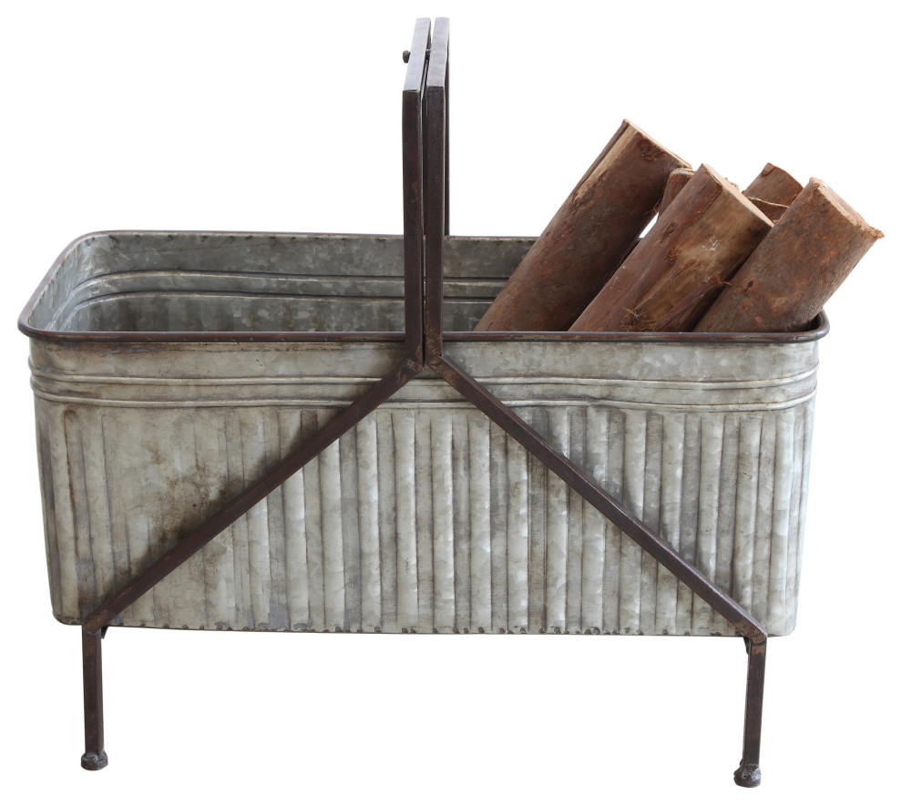 Metal Bucket/Planter on Stand Farmhouse Indoor Pots And Planters